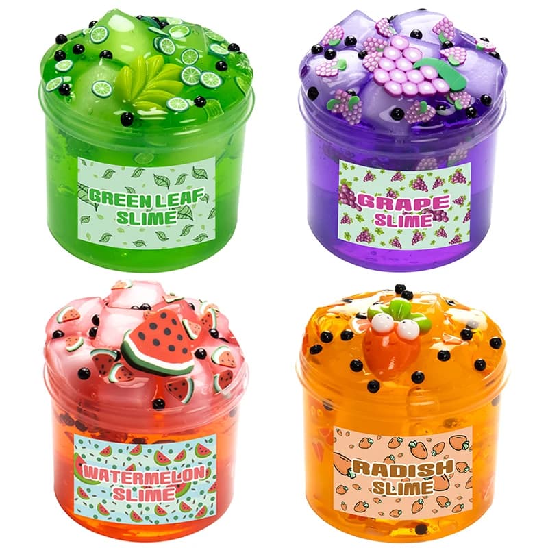 300ml Large Crunchy Crystal Slime Kit - Leaf Watermelon Grape Premade Slime Pack Set Non-Sticky Jelly Cube Slime for Party
