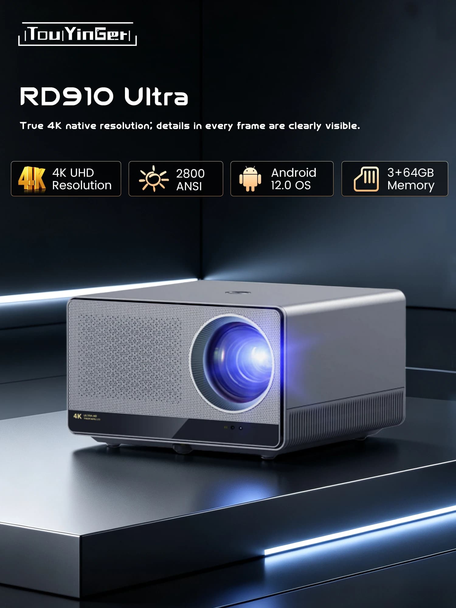 Touyinger 2800ANSI RD910 Ultra 8K 4K Full HD Projector 3G 64G Home Theater WiFi Android TV Cinema RD910 Ultra Beam Projector