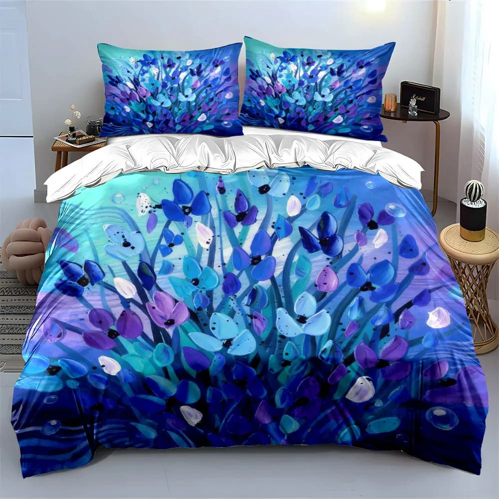 Set di decorazioni floreali su tela, set di biancheria da letto con copripiumino morbido e confortevole, include 1 copripiumino e 2 federe, regalo