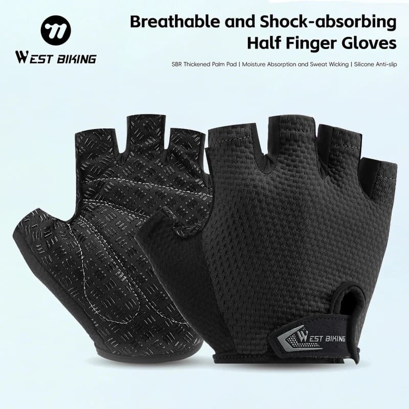 WEST BIKING Cycling Half Finger Gloves Nylon Anti-Sweat Adjustable Open Finger Bicycle Gloves Shockproof Breathable Bike Gloves