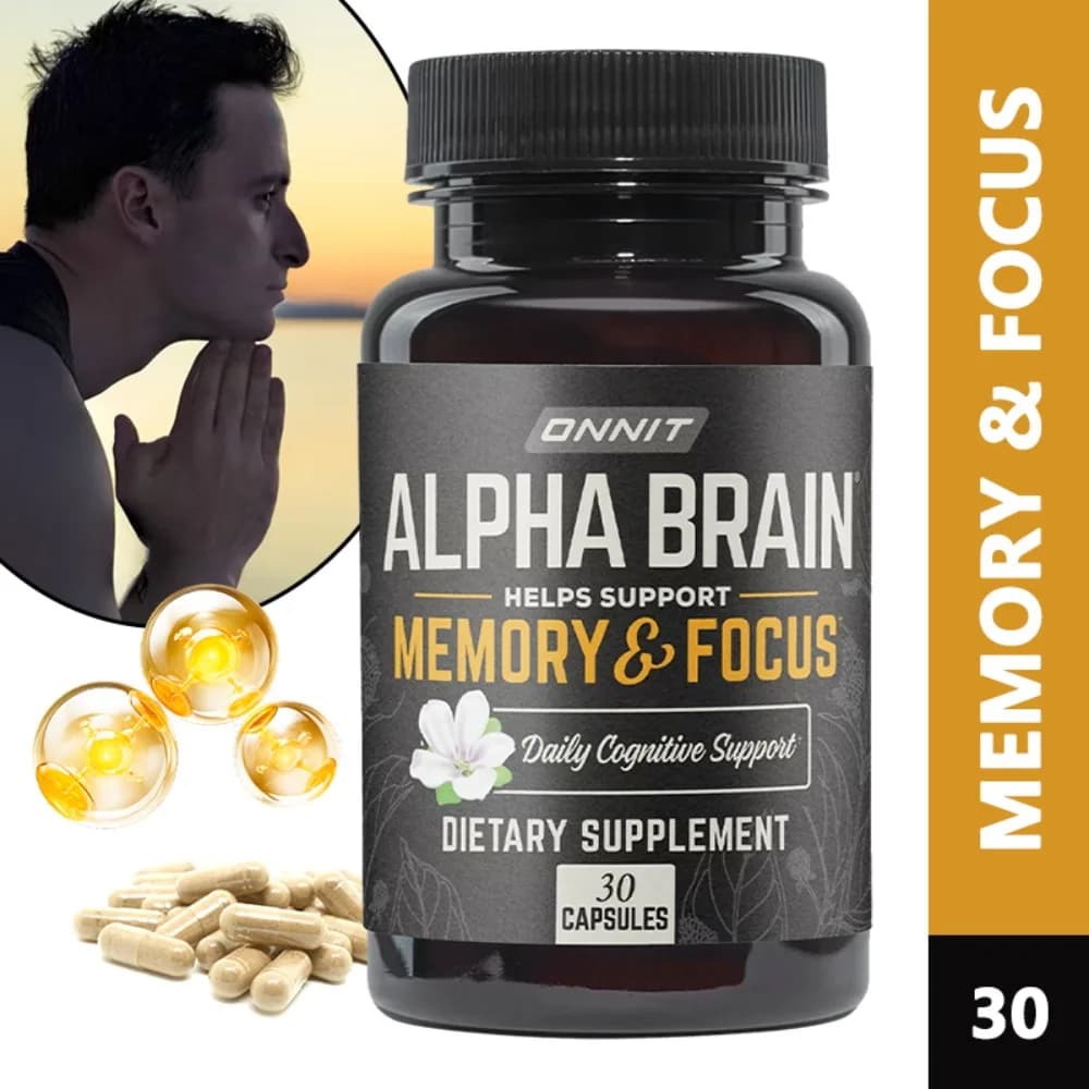Alpha Brain Supplement for Focus, Memory, Mental Clarity, Cognitive Support with L-Theanine and Vitamin B6, 30 Count Capsules