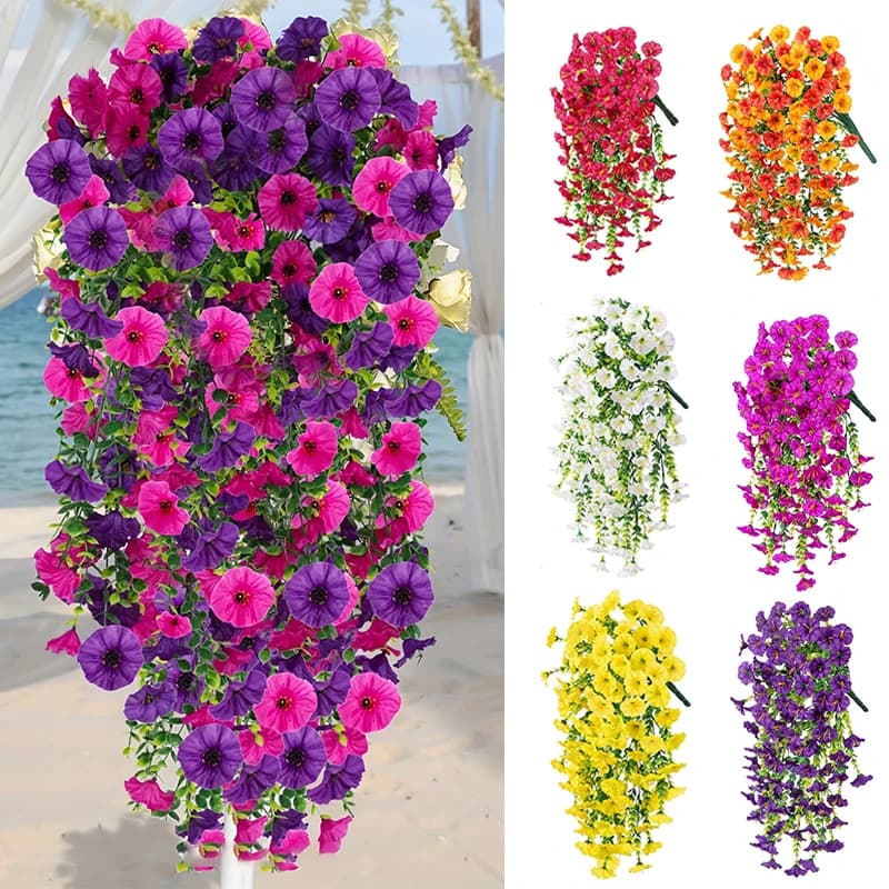 1PC Outdoor Wedding Party Garden Yard Decor Artificiale Morning Glory Appeso a parete Simulazione Fiori Rattan Decorazione della casa