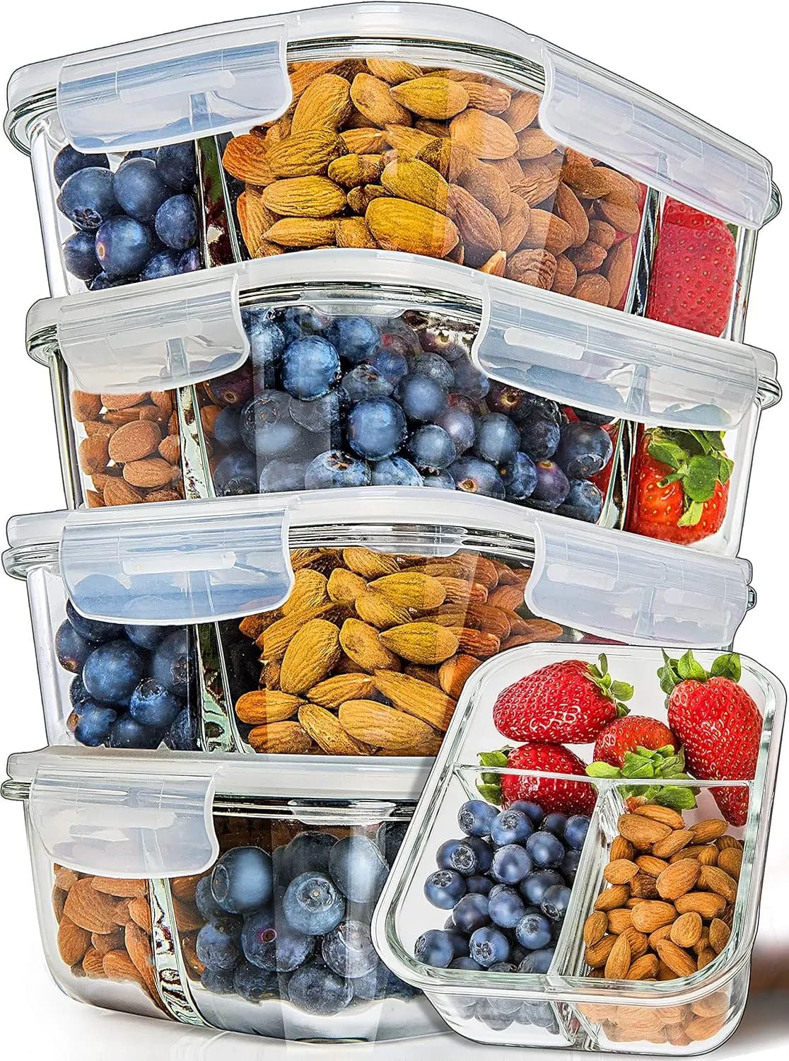 Set di 5 Contenitori in Vetro da 34 Oz per Preparazione Pasti - Adatti per Lavastoviglie, Microonde, Congelatore e Forno con Coperchi