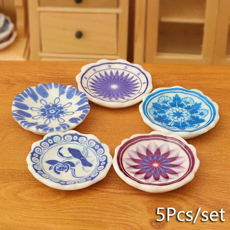 Set di 5 Pezzi di Piatti in Miniatura 1:12 per Casa delle Bambole, Accessori per Cucina e Tavola
