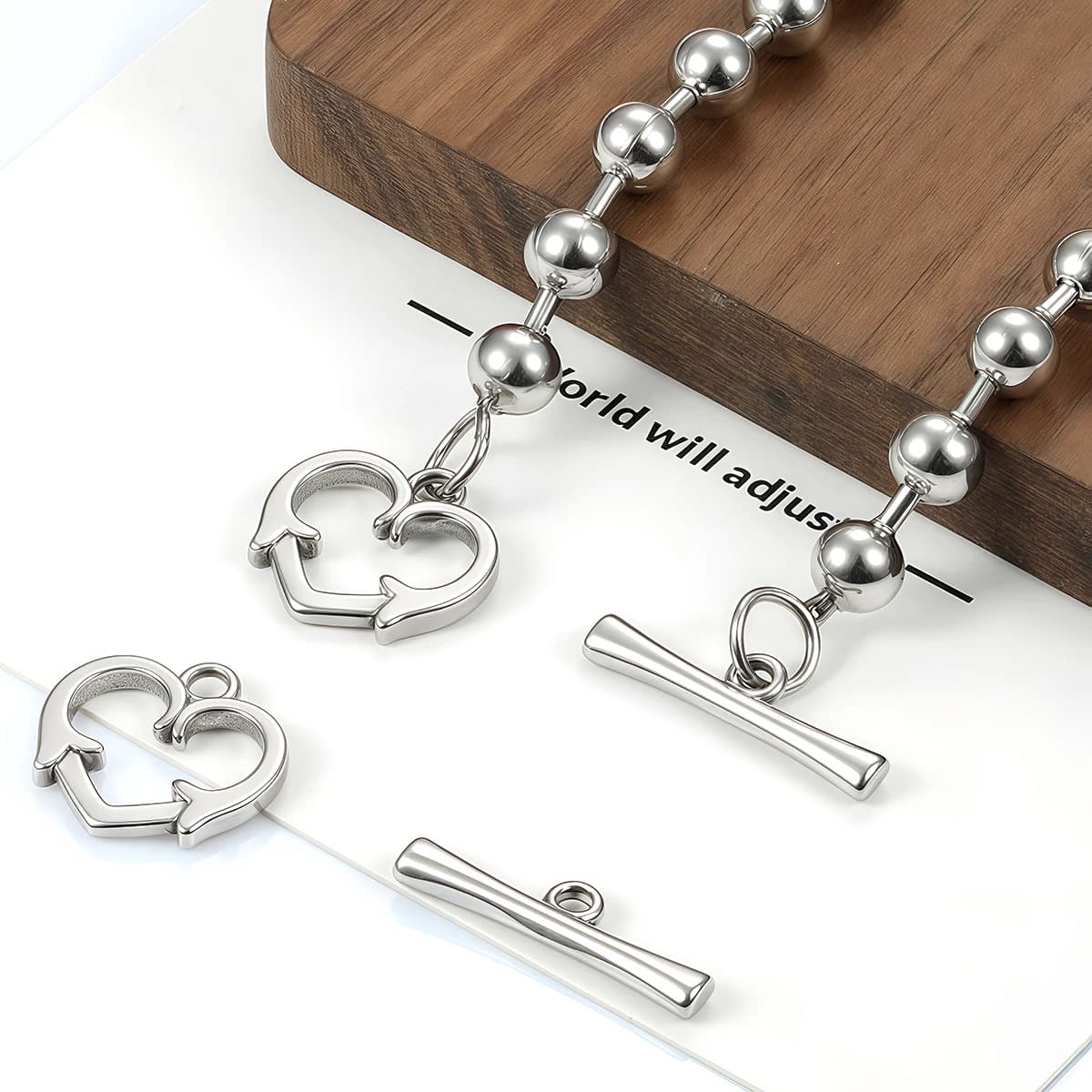 2 set di fermagli OT in acciaio inossidabile con chiusura a cuore, connettori con fibbia per collane, bracciali, ganci, accessori per la creazione di gioielli fai da te