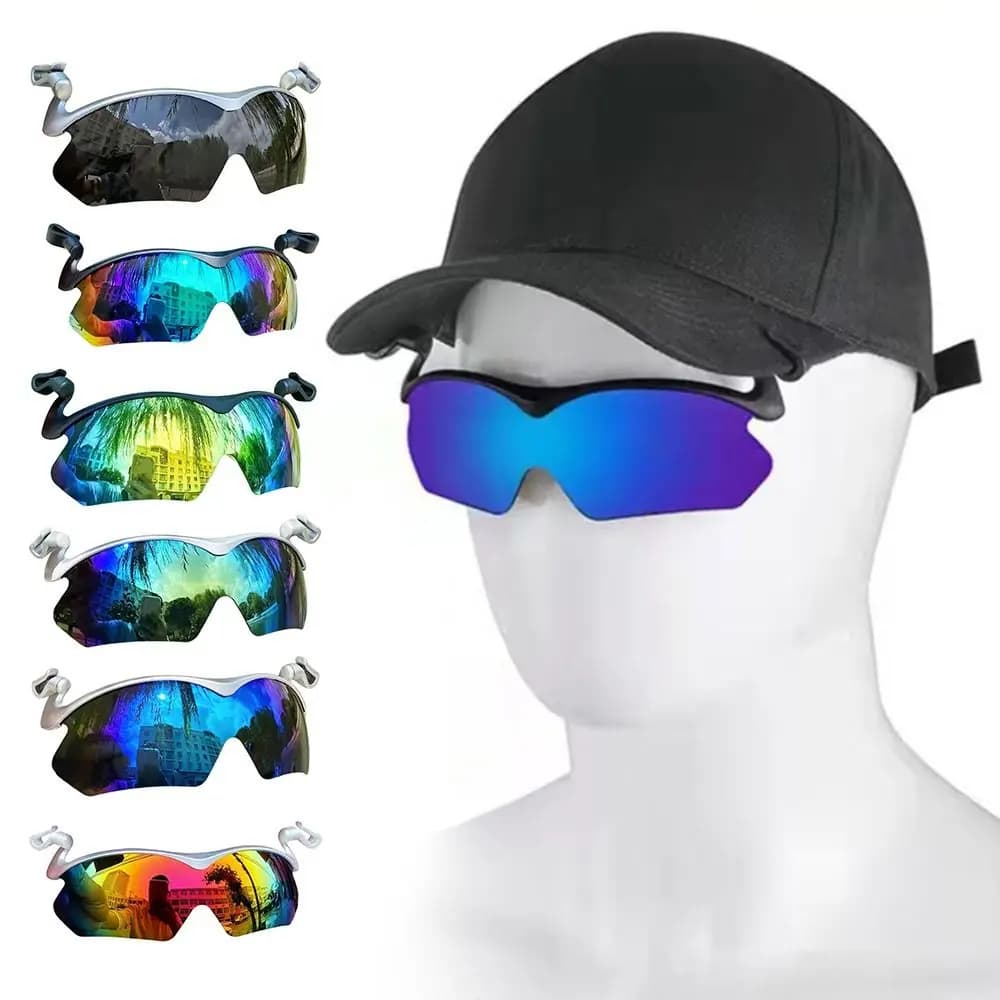 Flip-Up Cover Clip Cap Sunglasses Sports Protection UV Adjustable Fishing Glasses Clip On Hat Cycling Glasses