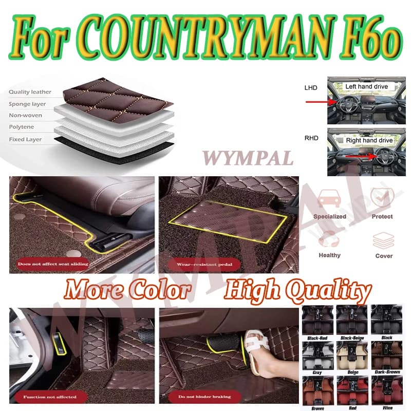 Luxury Custom Car Floor Mats for MINI COUNTRYMAN F60 5 Seat 2017-2021 Eco-friendly Leather Car Accessories Interior Details Full