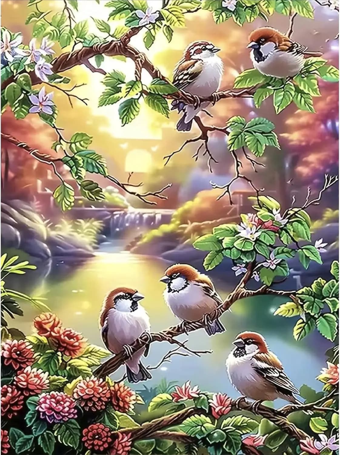 COHAYISY Kit di Arte Diamantata con Uccelli da Giardino per Adulti, Pittura Diamantata 5D Fai-da-Te con Animali, Set di Pittura Diamantata per Adulti