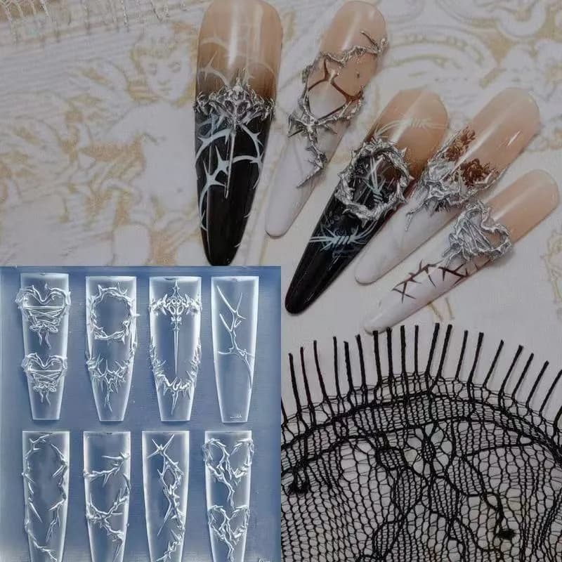 3D thorns Nail Design Silicone Molds Carving Template Art Epoxy Resin Molds Classic Floral Leaf Nail Supplies Accessories