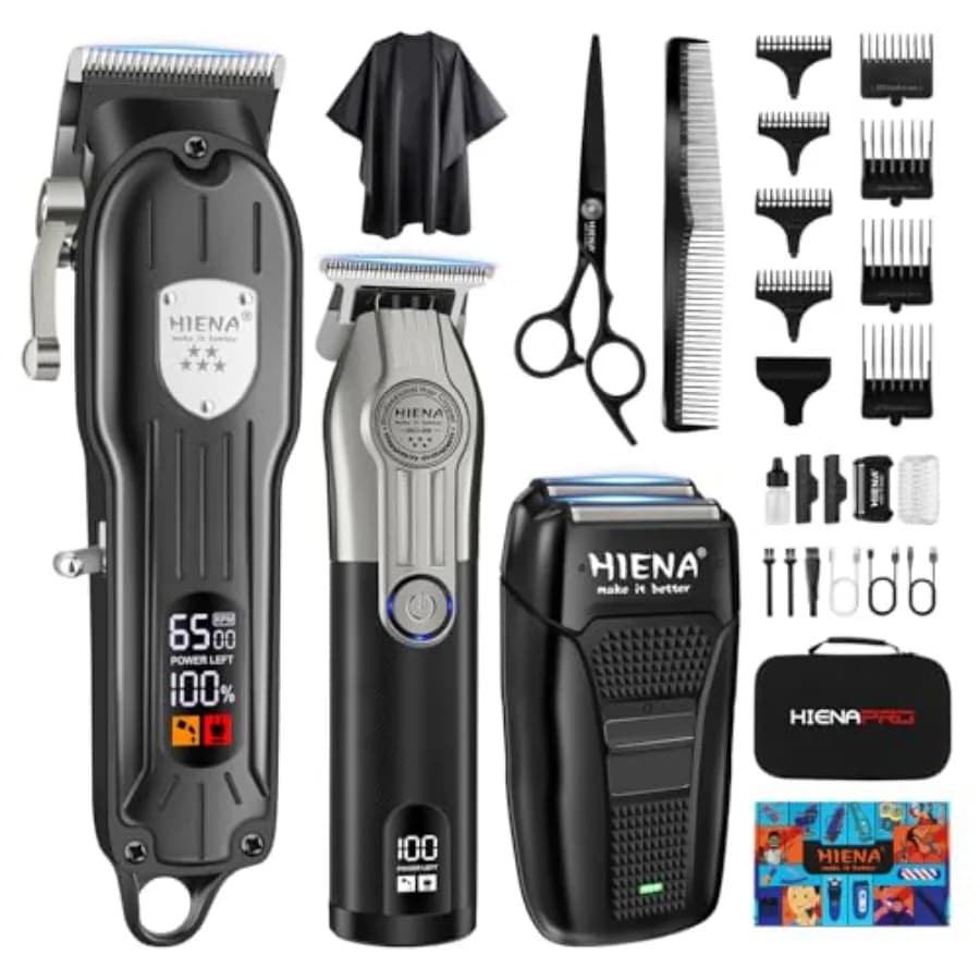 Tagliacapelli Professionale Senza Fili per Uomo, Set Regolabarba Elettrico e Rasoio a Lamina, Kit per Taglio Capelli Domestico