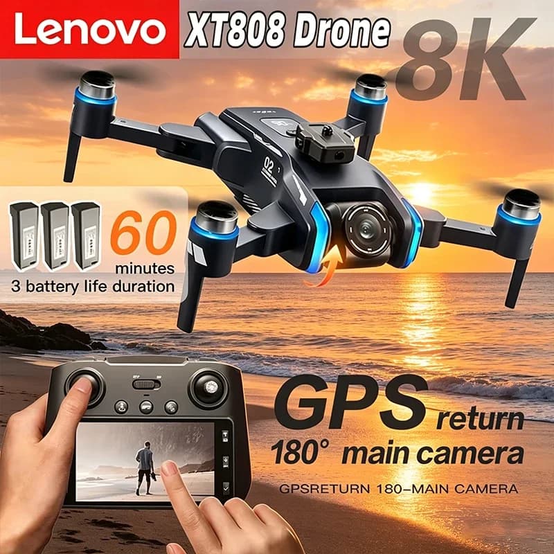 Drone GPS Professionale Lenovo XT808 con Doppia Fotocamera 4K HD, Motore Brushless, WIFI 5G FPV, Quadricottero RC Pieghevole, Giocattolo Elicottero