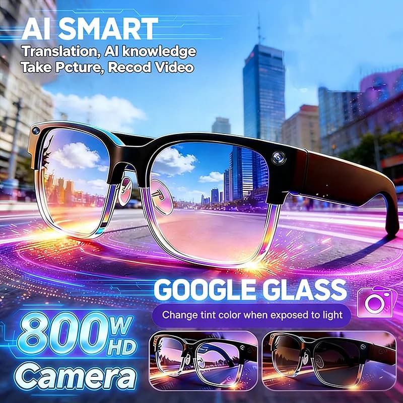 AI Glasses for Real Time Translation 2026, 800W with Camera, 4K HD Video Recording, Photo Recognition, Bluetooth Calls and Voice Control