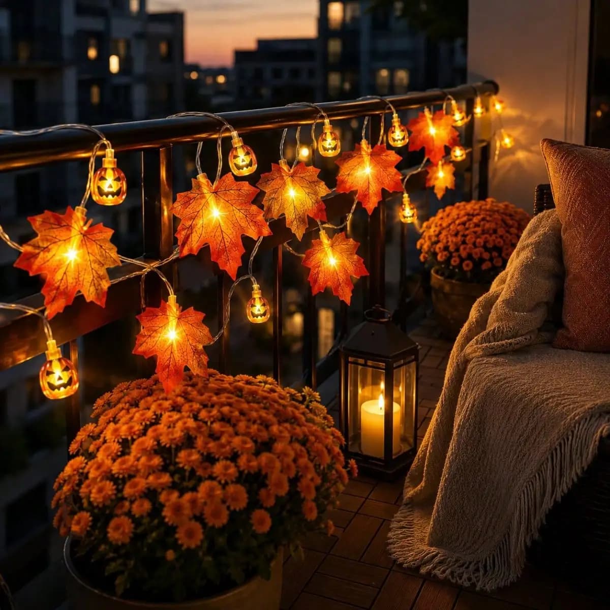 1PC Halloween Fall Maple Leaf Pumpkin String Lights LED Fairy Lights for Autumn Thanksgiving Indoor Outdoor Home Mantel Decor