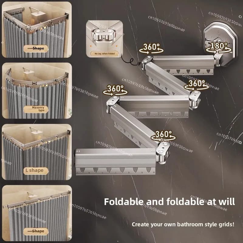 Invisible Foldable No Drill Shower Curtain Waterproof Dry Wet Separation Barrier Quick Mount Household Bathroom Partition