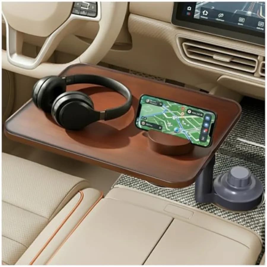 Tavolino e Scrivania per Laptop da Auto Regolabile in Altezza e Girevole a 360° ° Supporto Girevole in Legno per Laptop da Auto, Vassoio per Volante con Portabicchieri, Tavolino C