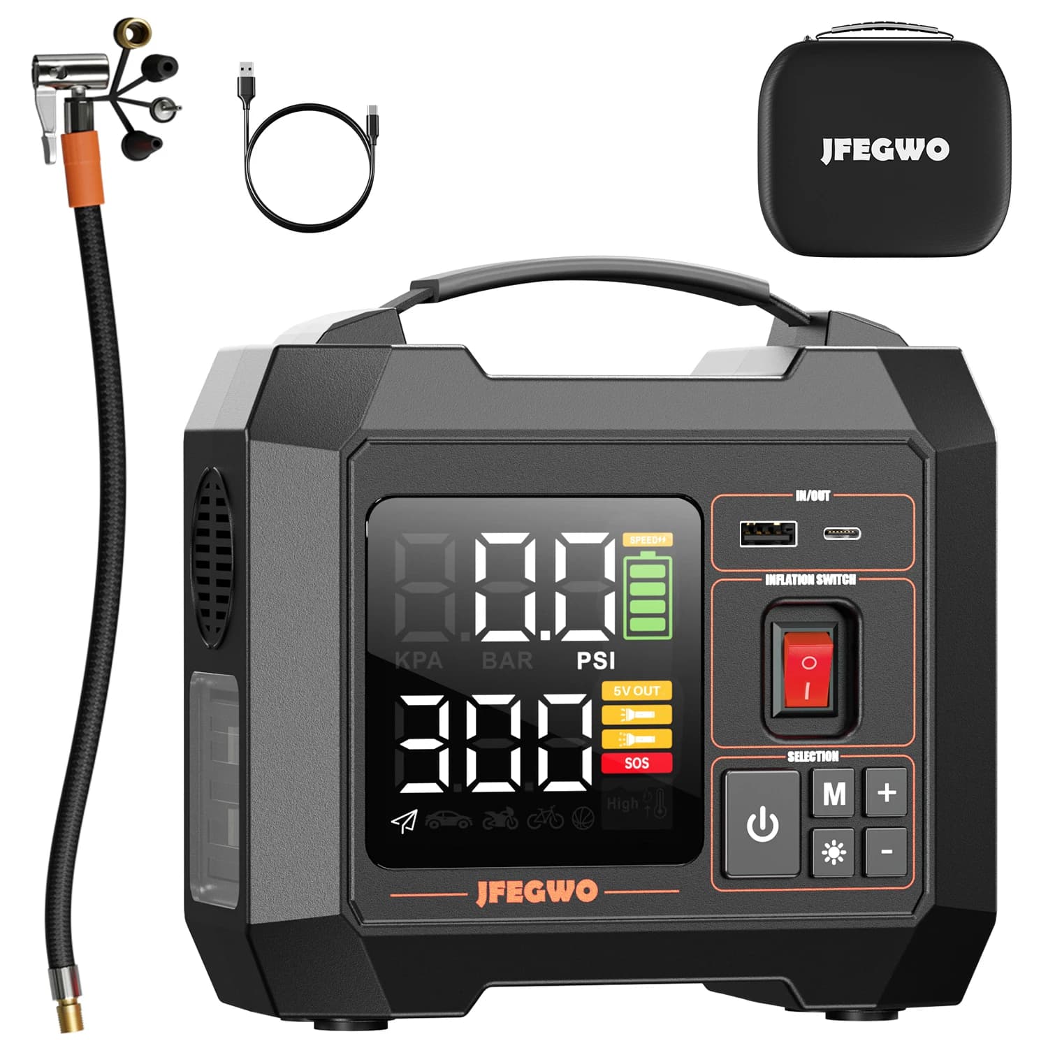 Power Bank portatile per auto elettrica Compressore d'aria per auto wireless Gonfiatore per pneumatici portatile Pompa d'aria per auto Pompa d'aria digitale portatile