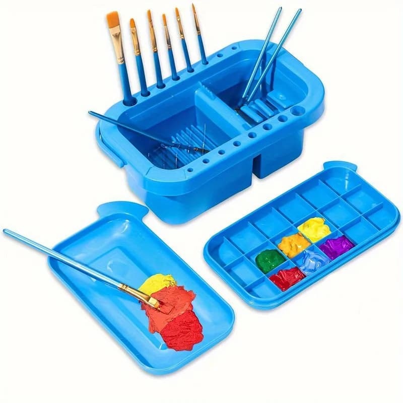 3-in-1 Paint Brush Cleaner Basin with Palette & Lid, Artist Paintbrush Washer Holder Box for Watercolor Acrylic Gouache Painting