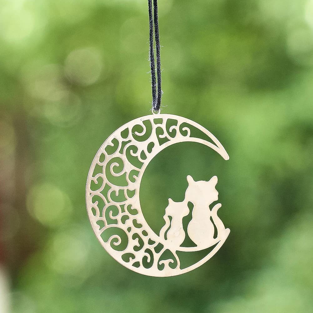 2PCS Stainless Steels Moon Kitten Wind Spinner Nordic Garden Terrace Hanging Decor Rotating Wind Chimes Bird Repellers for Yard