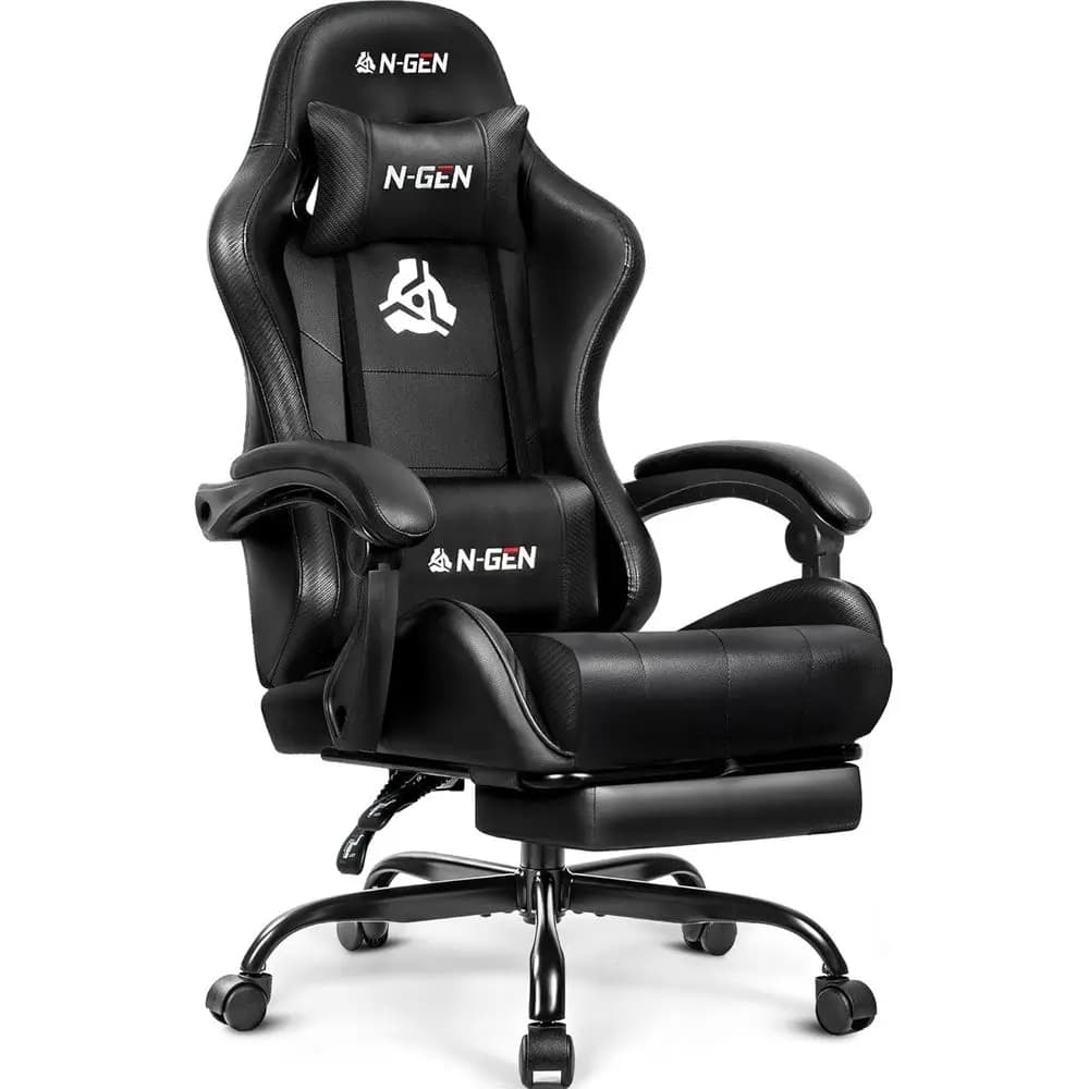 Sedia da Gaming con Supporto Lombare e Poggiapiedi, Reclinabile Ergonomica in Pelle, Regolabile in Altezza, per Casa o Ufficio