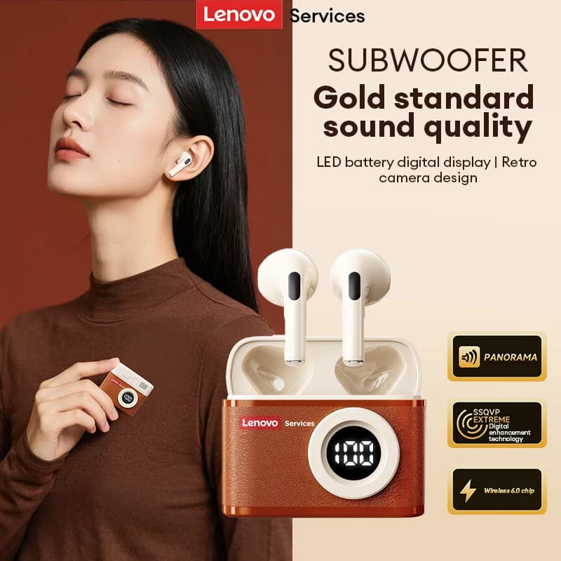 Lenovo LE218 TWS Style Retro CCD, Bluetooth 6.0, Vintage Leather Design, Digital LED Display, Low Latenza