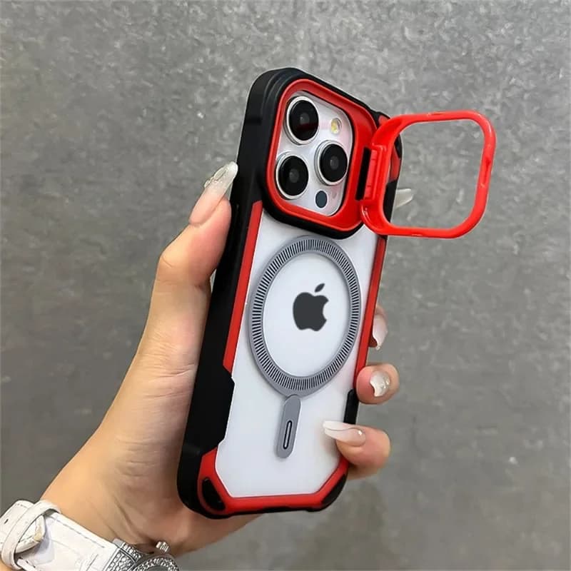 Custodia protettiva per obiettivo con supporto per armatura antiurto per IPhone 16 15 14 13 12 11 Pro Max Plus per copertura di ricarica wireless magnetica Magsafe