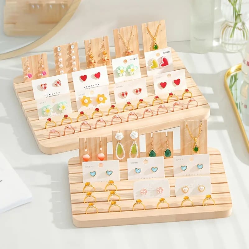 Ring display with solid wood card slot, necklace, earrings, jewelry display, jewelry display, jewelry display