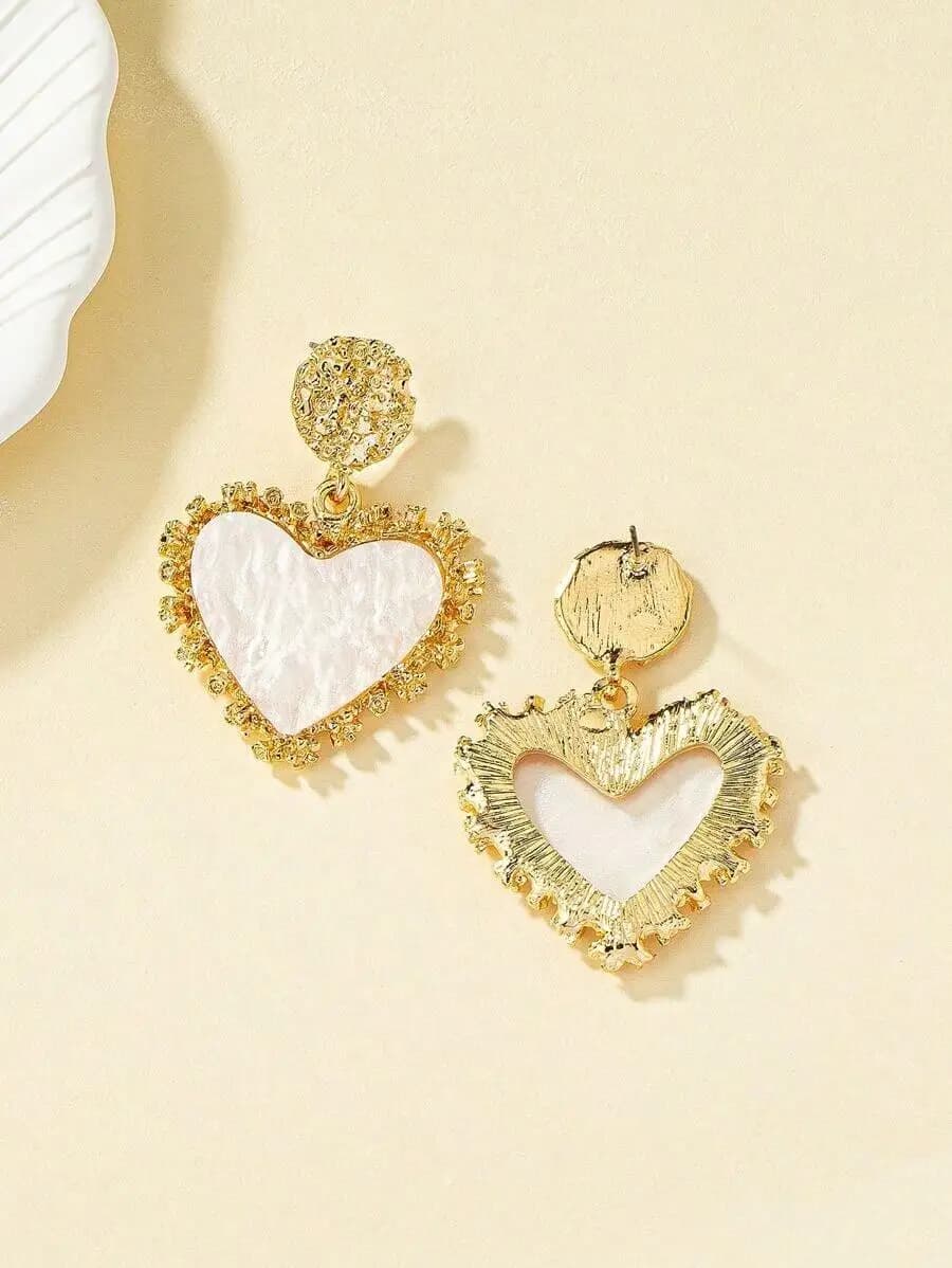 Heart Shape Drop Earrings With White Shell Inlay For Women