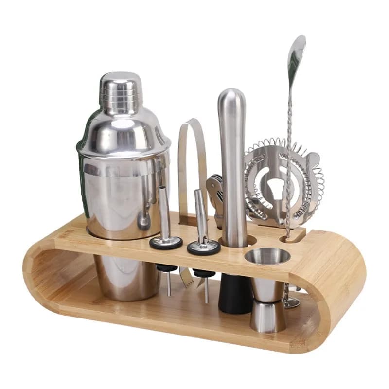 Set di shaker per vino Set da 9 pezzi in acciaio inossidabile 304, shaker per cocktail da bar con base in legno