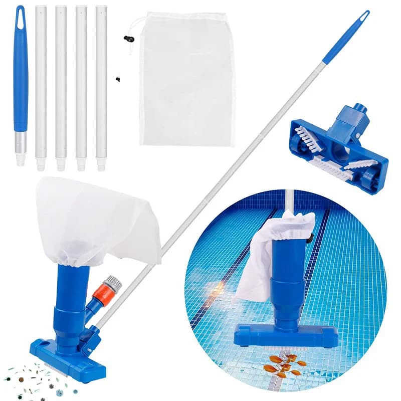 Strumento per la pulizia delle foglie per piscina, pulitore e disinfettante, testa di aspirazione, spazzola per la pulizia di laghetti, fontane e piscine con manico