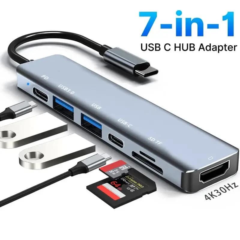 Adattatore hub USB C 7 in 1 per lettore di schede SD TF compatibile HDMI 4K USB 3.0 2.0 tipo C PD ricarica per laptop MacBook Pro