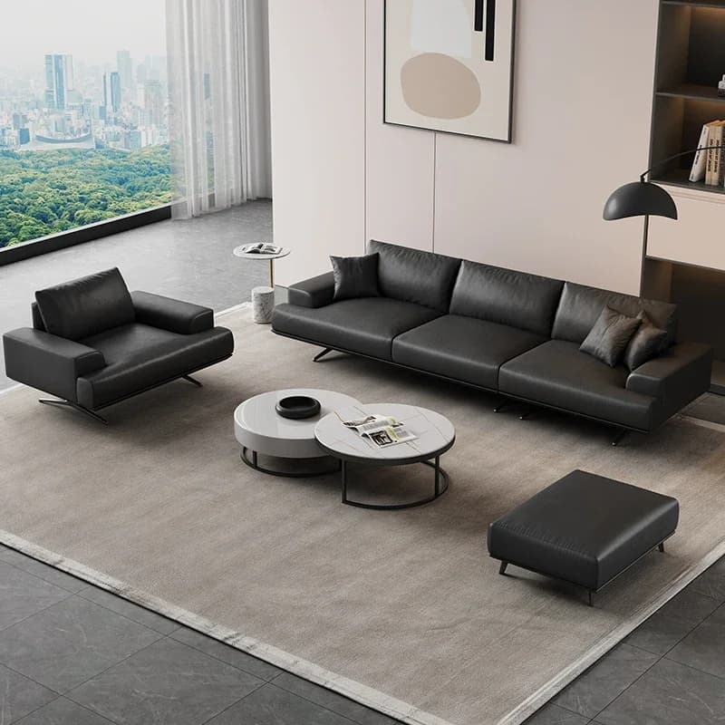 Divani di Lusso in Pelle per Soggiorno, Divani Componibili Europei Impermeabili Classici con Gambe in Spugna, Set Prefabbricato per Casa