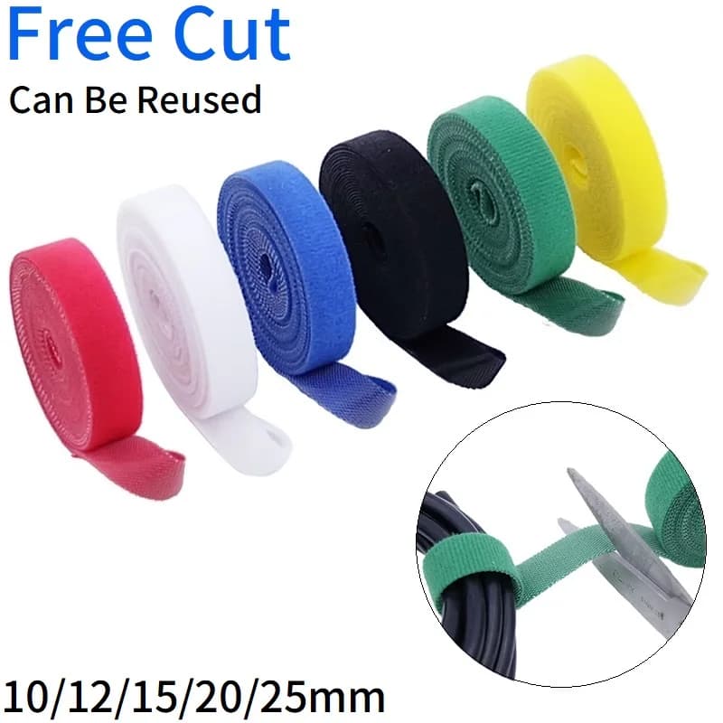 1/5M Cable Ties Reusable Adhesive Hook Loop Bundle Fastener Nylon Strap Organizer Self Clip Holder Management Straps Wire Tie