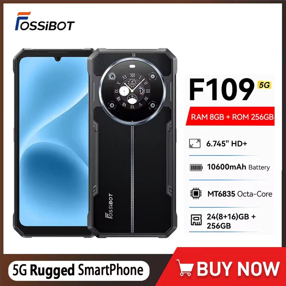 Fossibot 5G Rugged Smartphone F109 Android 14 Dual Display 8GB+256GB Mobile Phone 10600mAh Battery 64MP Face ID Cellphone NFC