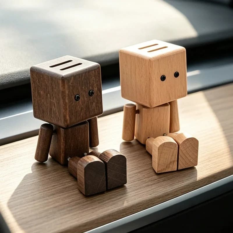 Wooden Robot Car Air Freshener Vent Clip Wobble Figure Solid Wood Essential Oil Diffuser Cute Auto Air Outlet Interior Ornament