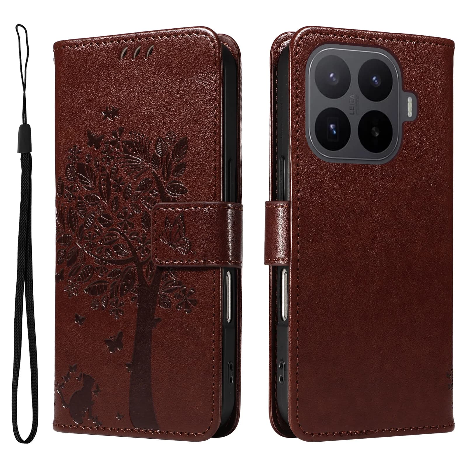 Leather Wallet Flip Phone Case for Xiaomi Mi 15 15T 17 17T Pro Max Ultra Cat Tree Embossed Design with Card Holder Cover