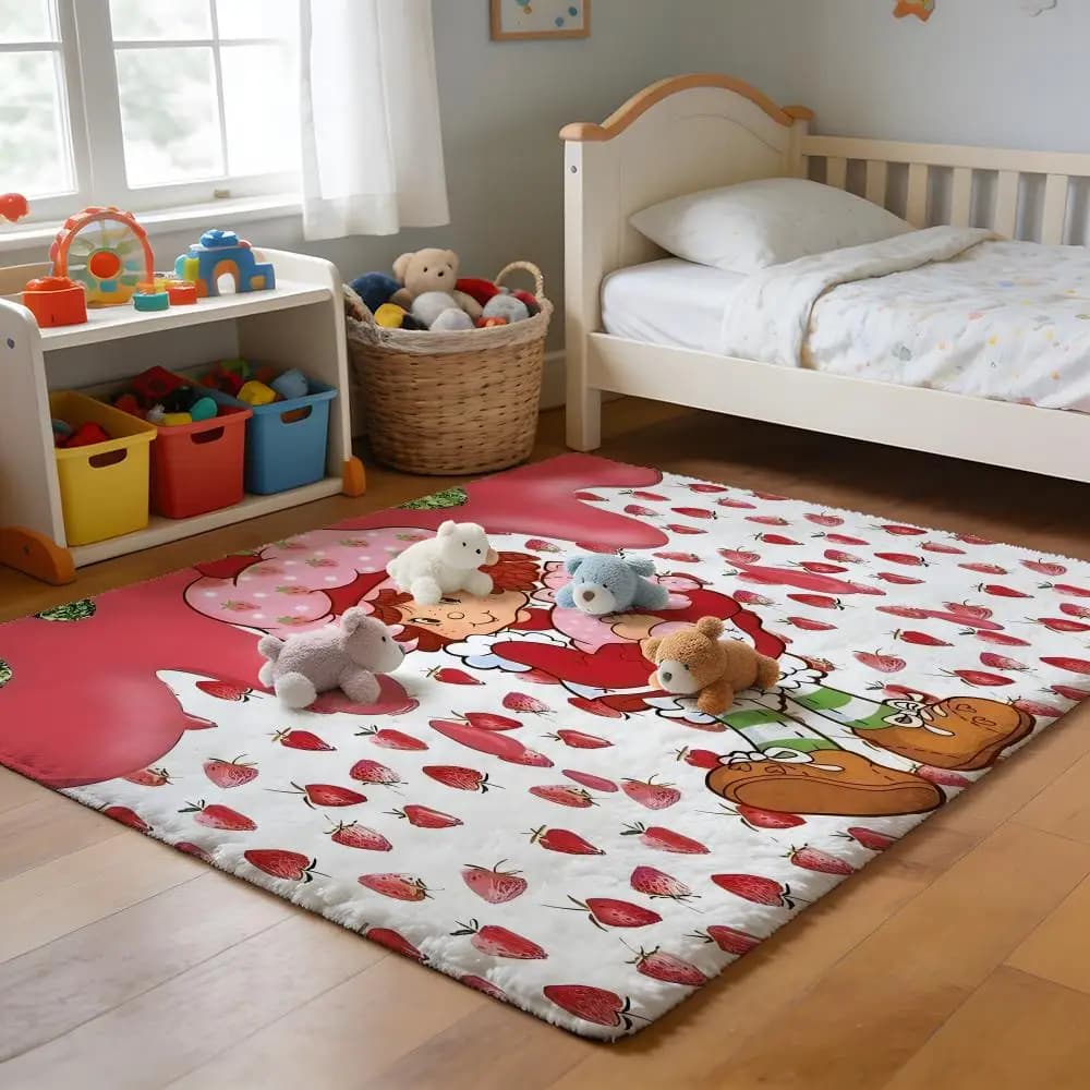 Soft flannel mat, non-slip and absorbent carpet for bathroom, bedroom, home decor, Anime S-Strawberrys S-Shortcakes