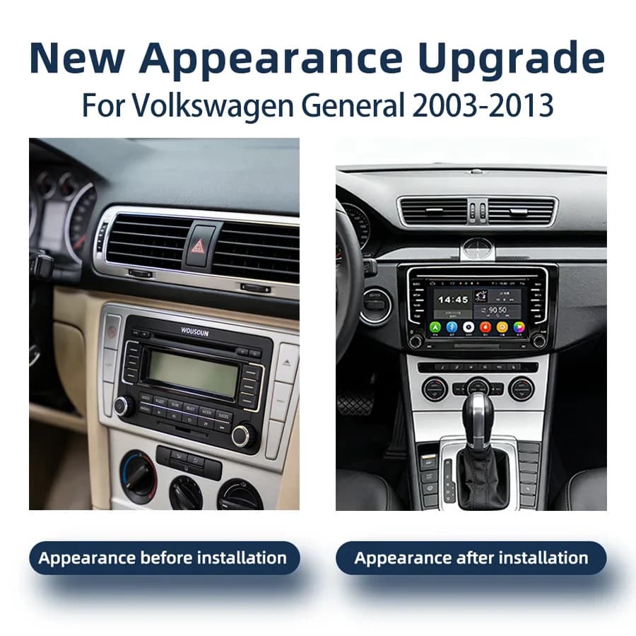 Autoradio IPS da 7 pollici per Volkswagen General 2003-2016 con CarPlay wireless, Android Auto, 4G, WiFi, RDS, DSP, stereo.