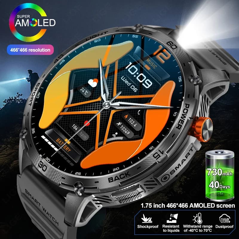 Nuovo Smartwatch 2026 per Android iOS, da Uomo, per Esterni, con Batteria Grande da 730mAh, Chiamate Bluetooth, Display AMOLED Ultra HD da 1.75 Pollici