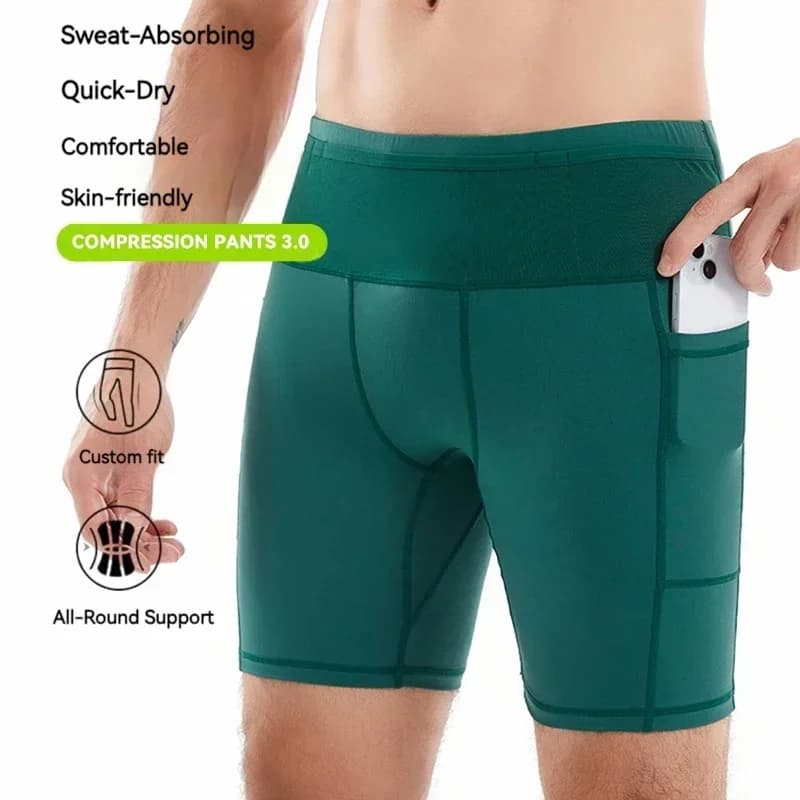 Pantaloncini da Corsa per Uomo, Asciugatura Rapida, Compressione, 6 Tasche, per Allenamento, Ciclismo e Fitness