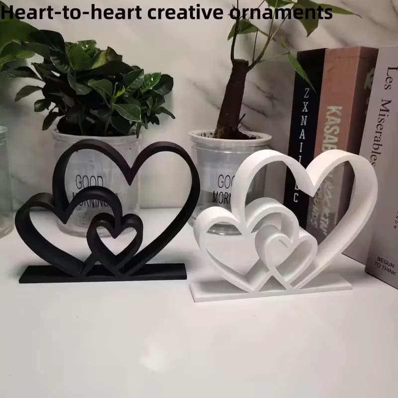 Statua Cuore a Cuore - Ornamento d'amore in bianco e nero, decorazione per scrivania e libreria, regalo di San Valentino, decorazione per la casa