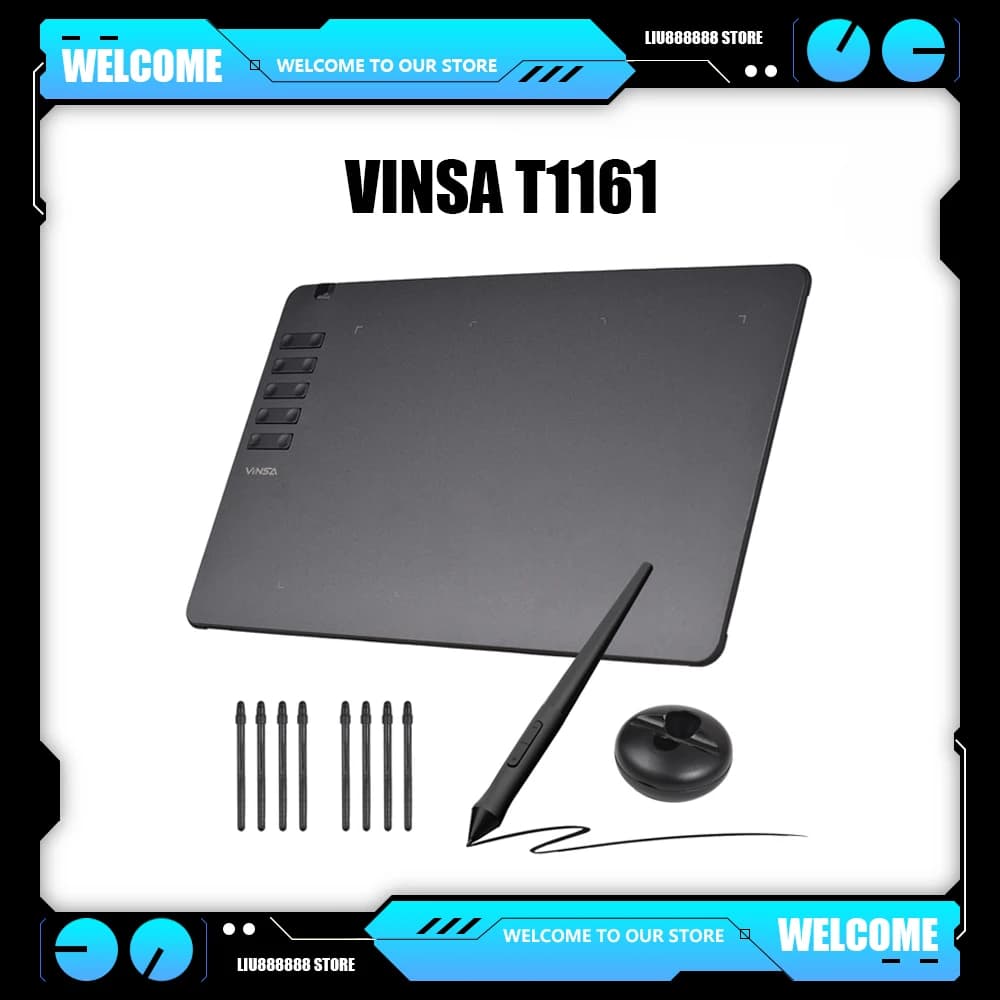 VINSA T1161 Tavoletta grafica ultrasottile con 8 stilo e pennino Set 8192 livelli di pressione Strumento per la creazione artistica e lo schizzo gratuito