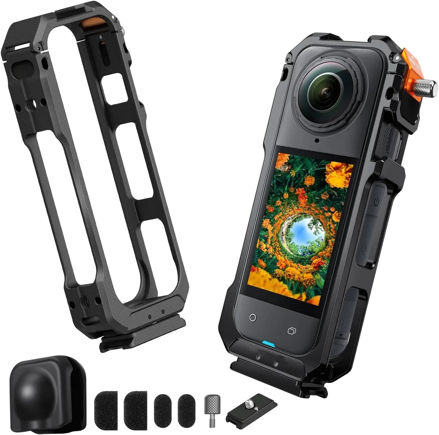 Frame Cage for Insta360 X5, Protective Frame Housing Case with Cold Shoe Mount Compatible for Insta 360 X5 Accessories