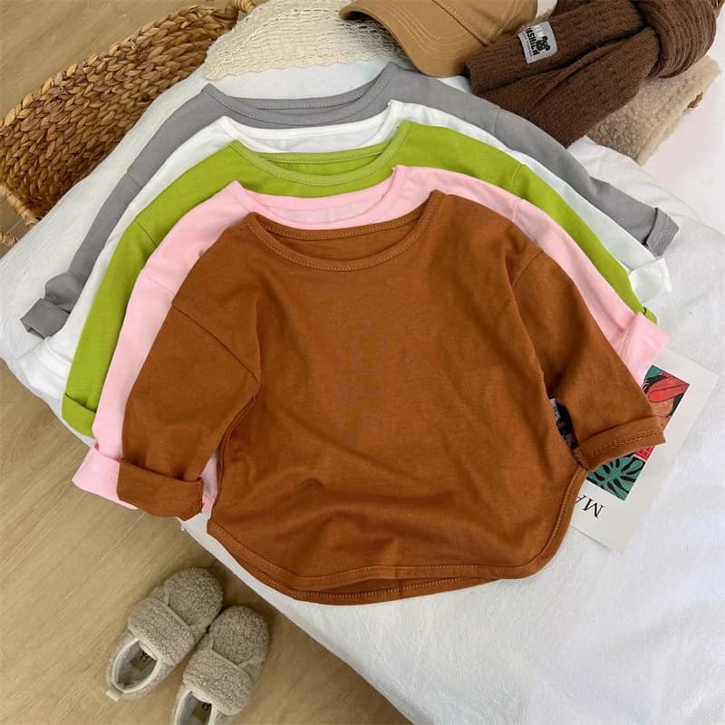 Maglietta a Maniche Lunghe per Bambini in Puro Cotone, Nuovo Stile Autunnale, Maglia Base per Ragazze, Maglia Base per Neonati, Top per Ragazzi, Abbigliamento per Bambini
