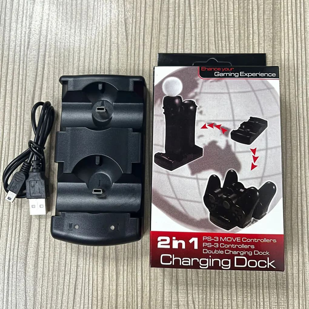 Caricatore Wireless con Doppia Porta USB, Stazione di Ricarica Rapida per Controller PS3 e PS3 Move, Supporto di Ricarica USB per Gamepad PS3