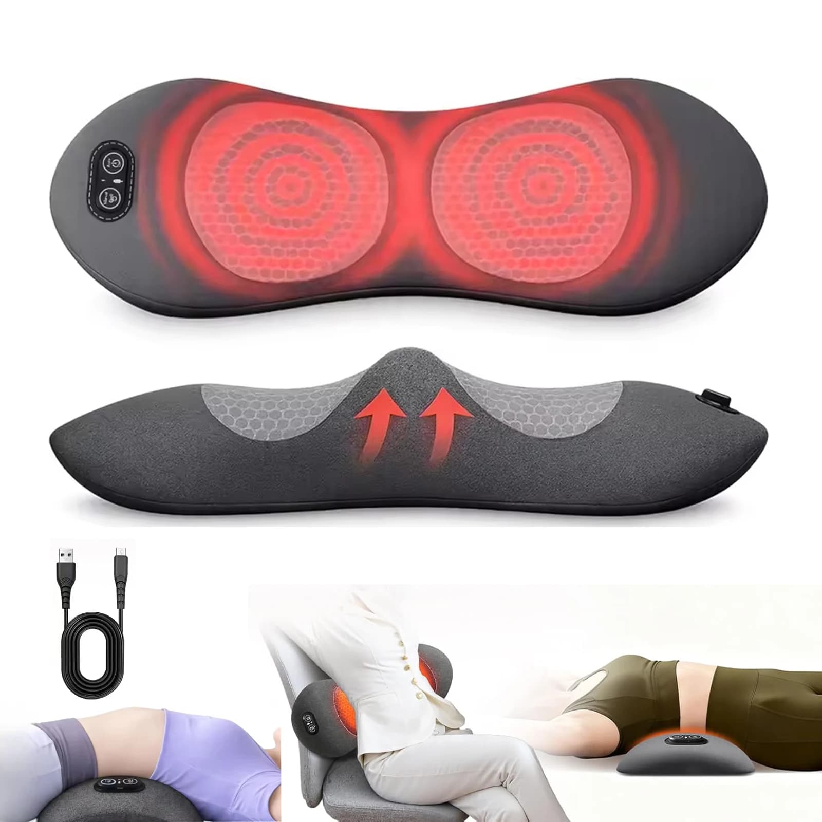 Cuscino per la schiena Riscaldamento Vibrazione Cuscino per il sonno Supporto lombare Cuscino per massaggio Letto di maternità Dormire Supporto lombare Massaggiatore per la vita