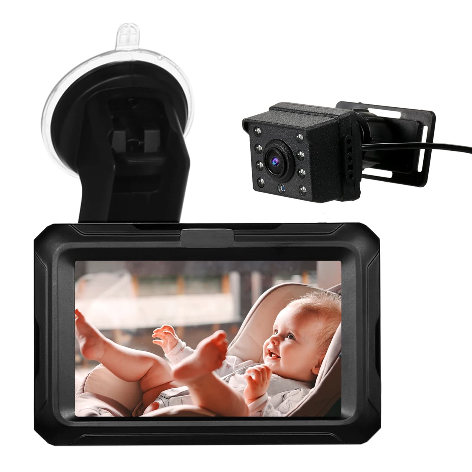 Baby Car Mirror1080P Baby Monitor con fotocamera Baby Car Mirror con schermo IPS da 4.3 ''funzione di visione notturna regolabile largo