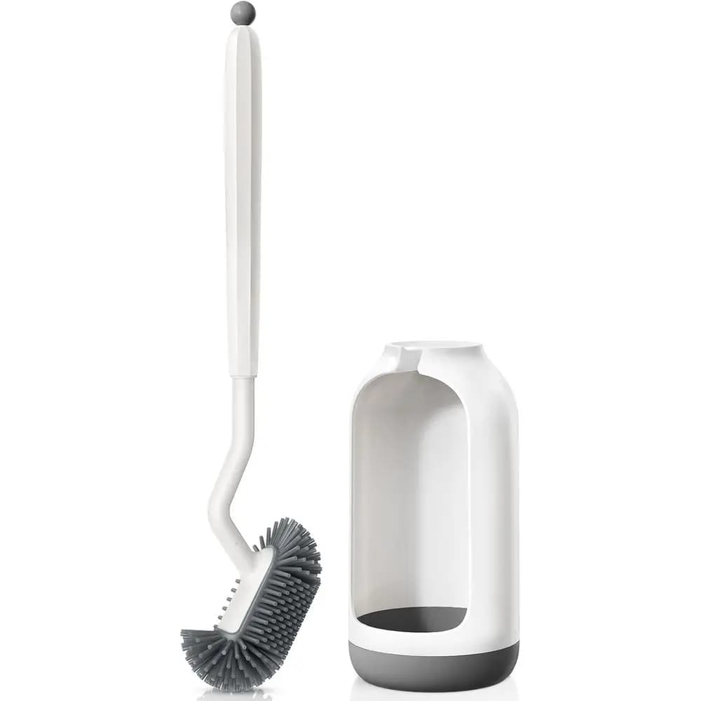 Set di Spazzole per WC in Silicone: Spazzola per Pulizia Profonda Sotto il Bordo con Setole Curve per l'Igiene del Bagno - Bianco