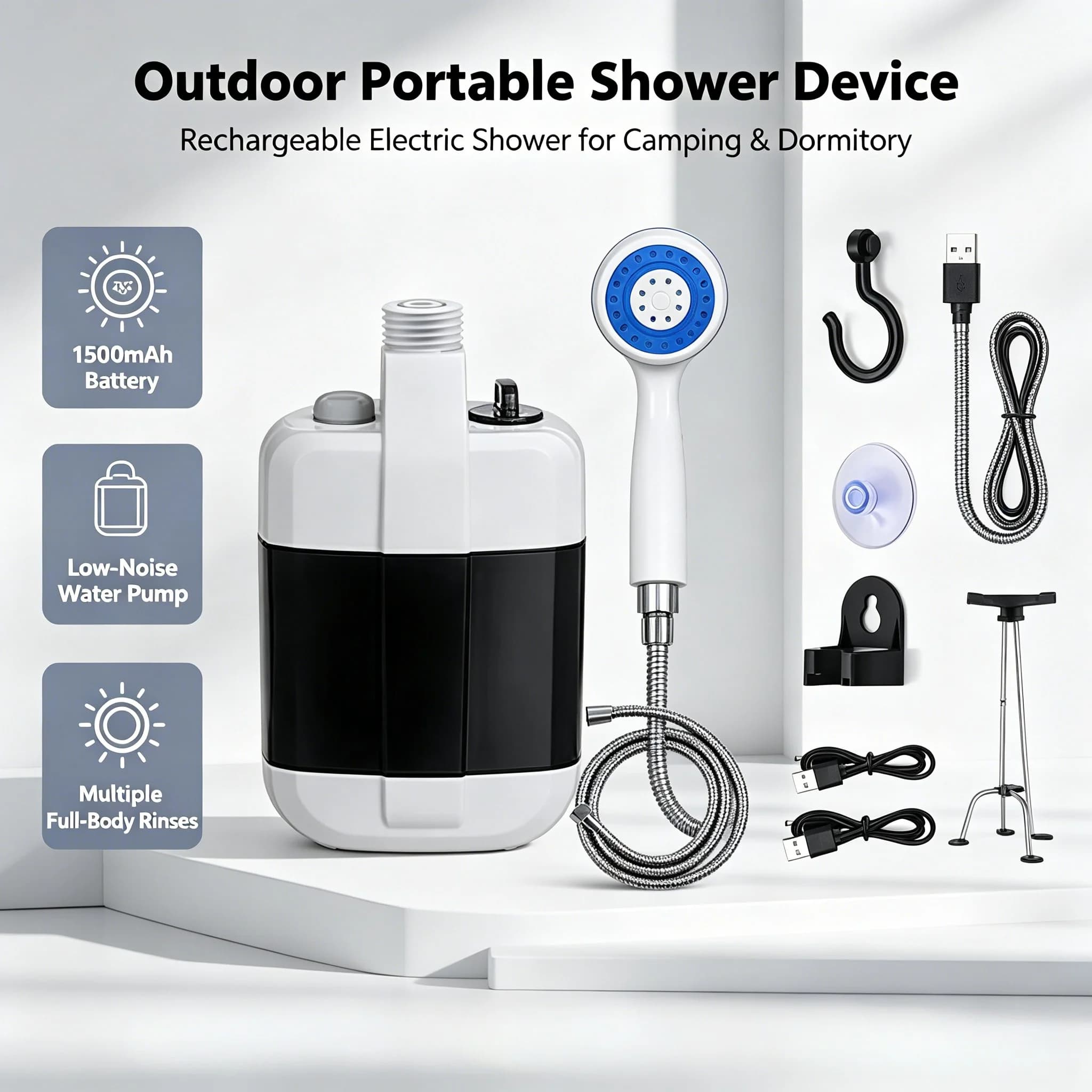 USB Rechargeable Portable Electric Shower Pump Handheld Shower Head for Outdoor Camping Travel Car Wash Pet Cleaning Gardening