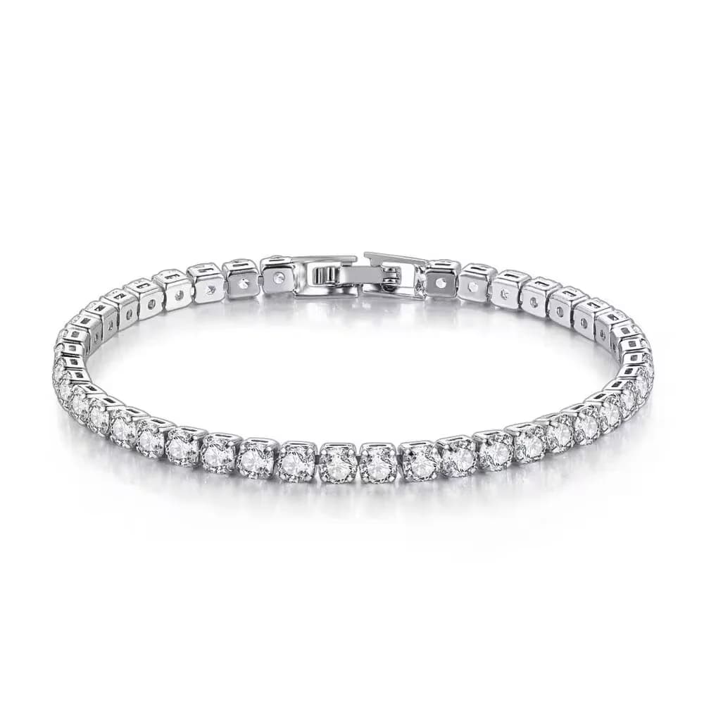 Bracciale in Argento Sterling S925 con Zirconia, Gioiello da Donna alla Moda per Fidanzamento e Matrimonio, 4mm 16-20cm
