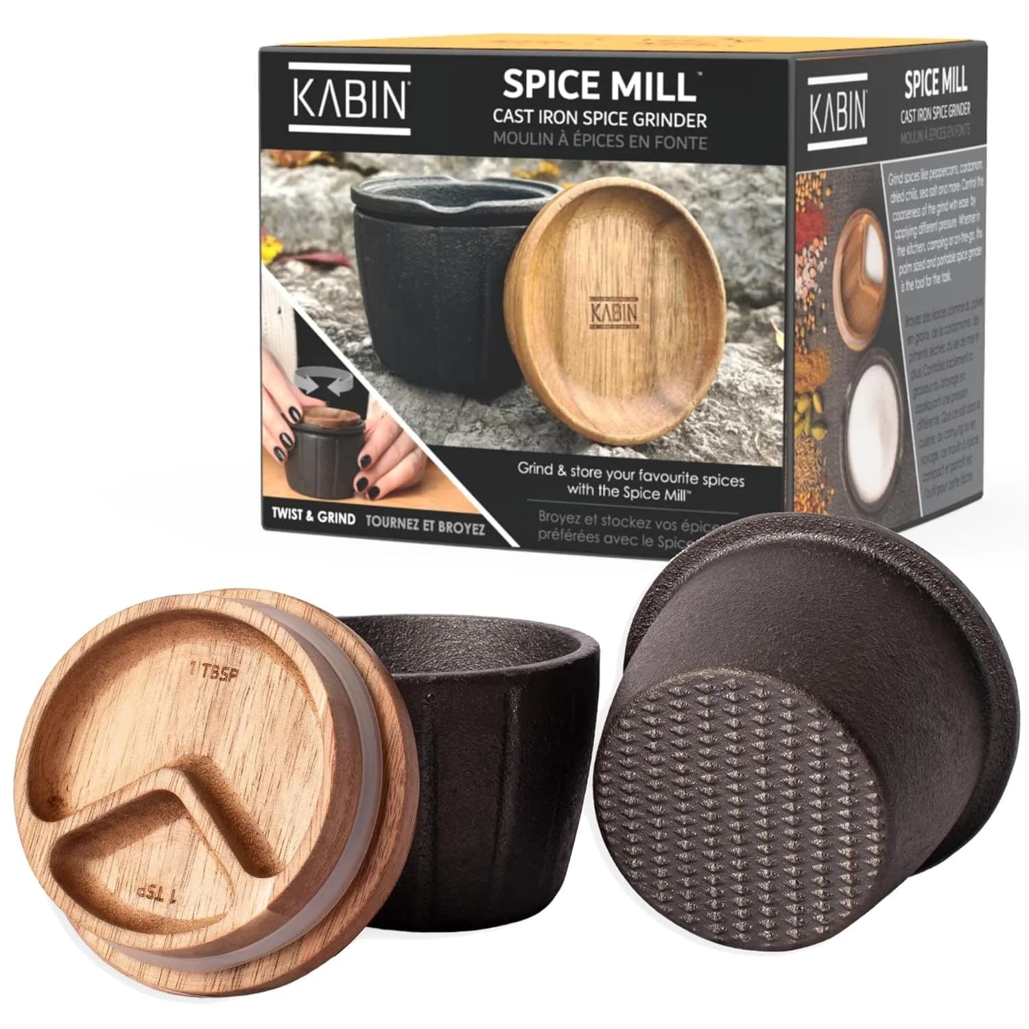 Macinino Manuale per Spezie, Set Macinapepe e Mortaio in Ghisa - Tritatore per Erbe Durevole con Coperchio Dosatore e Contenitore